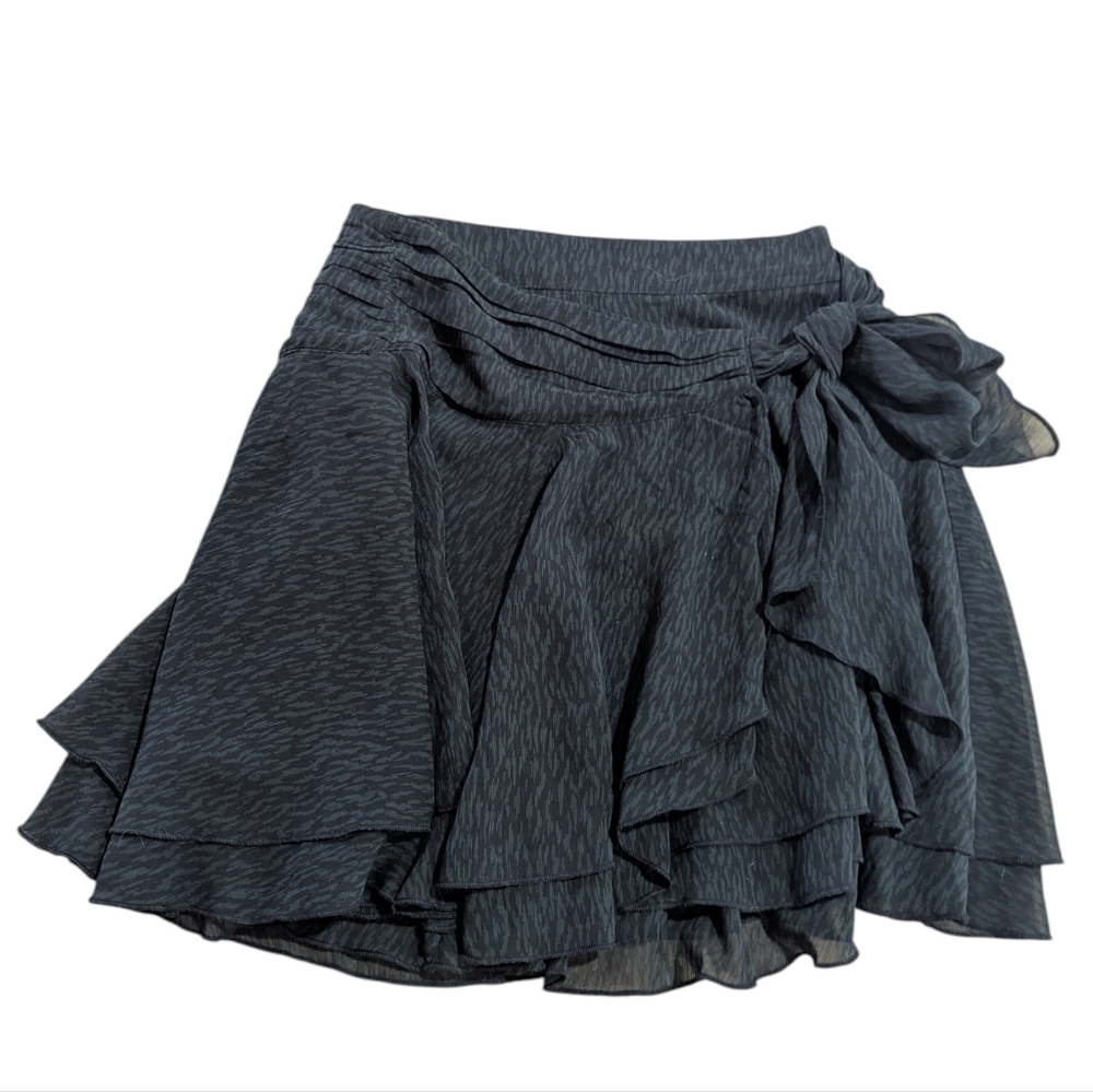 Aerie Women's Wrap Ruffle Skirt Black Mini Gray Black Leopard Sheer Size XS *NWT - Picture 3 of 15